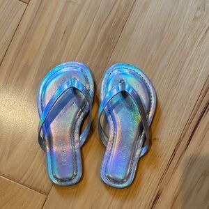 J. Crew Kids Iridescent Blue Flip Flops